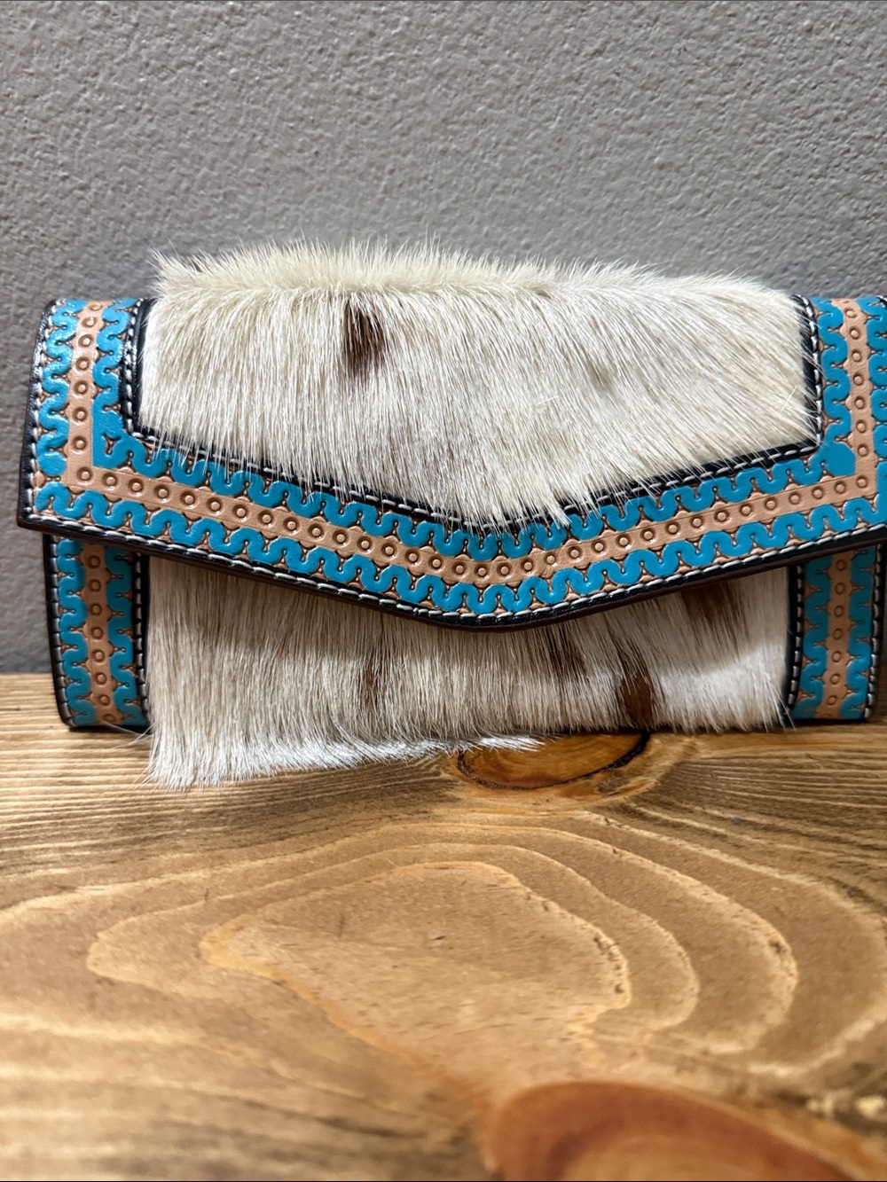 Genuine leather wallet-Handcrafted Leather Cowhide Wallet Tooled Turquoise; NWOT - Picture 12 of 12